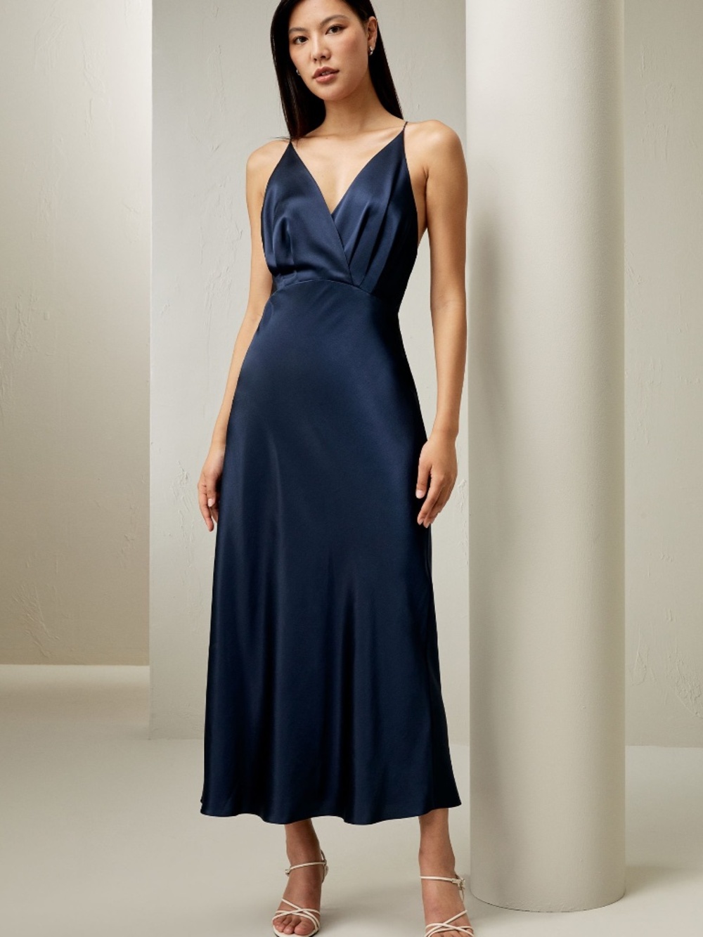 Navy Strappy Silk Slip Dress - Like New
